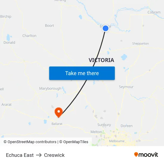 Echuca East to Creswick map
