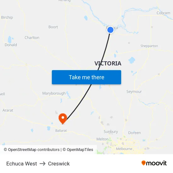 Echuca West to Creswick map