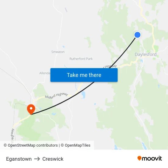 Eganstown to Creswick map