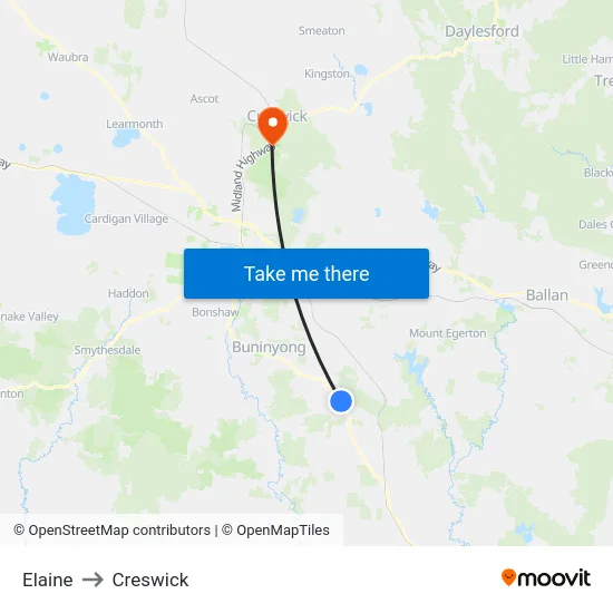 Elaine to Creswick map