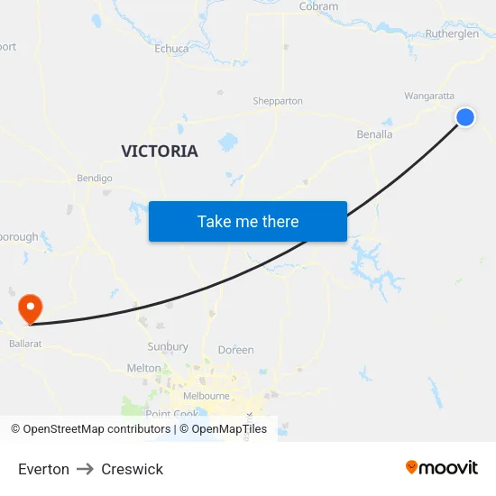 Everton to Creswick map