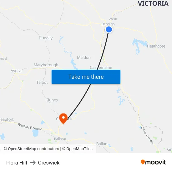 Flora Hill to Creswick map