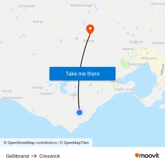 Gellibrand to Creswick map