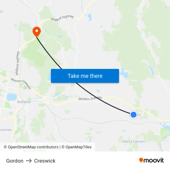 Gordon to Creswick map