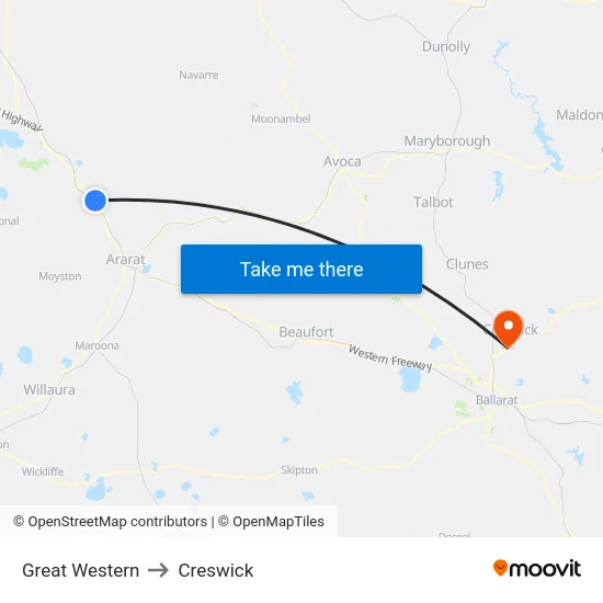Great Western to Creswick map