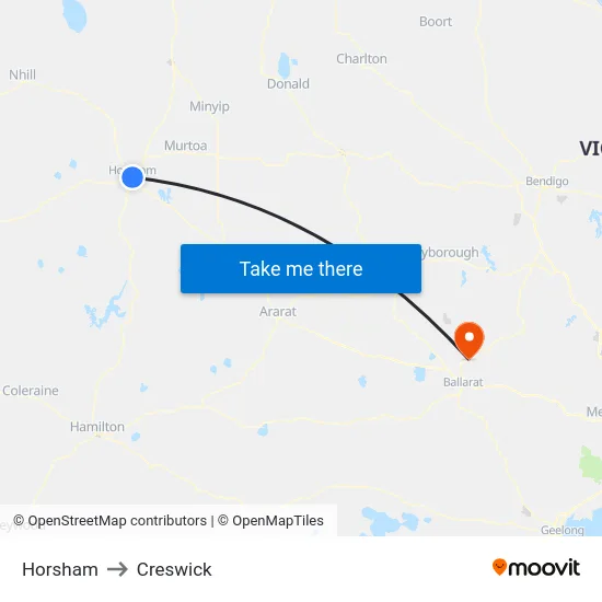 Horsham to Creswick map