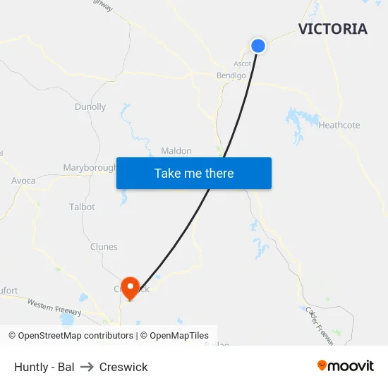 Huntly - Bal to Creswick map