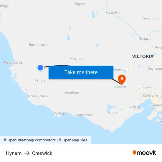 Hynam to Creswick map