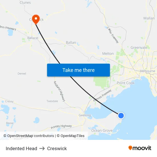 Indented Head to Creswick map