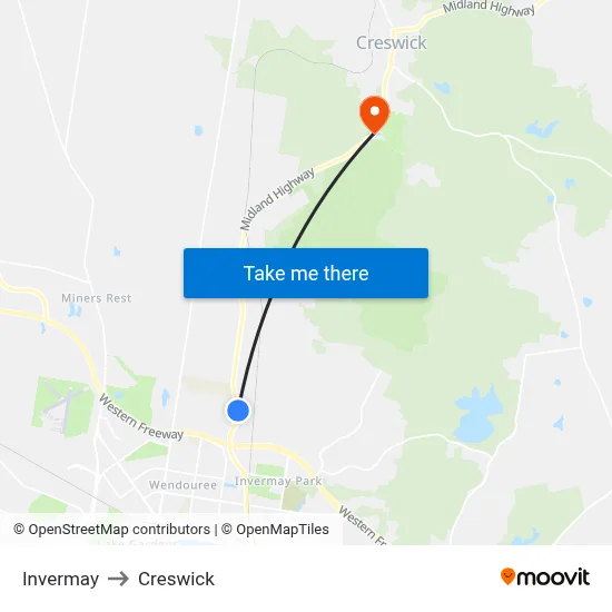 Invermay to Creswick map