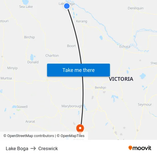 Lake Boga to Creswick map