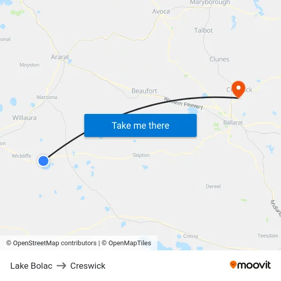 Lake Bolac to Creswick map