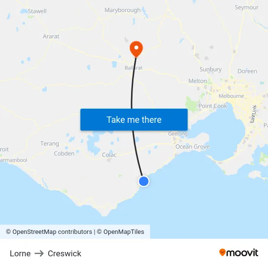 Lorne to Creswick map