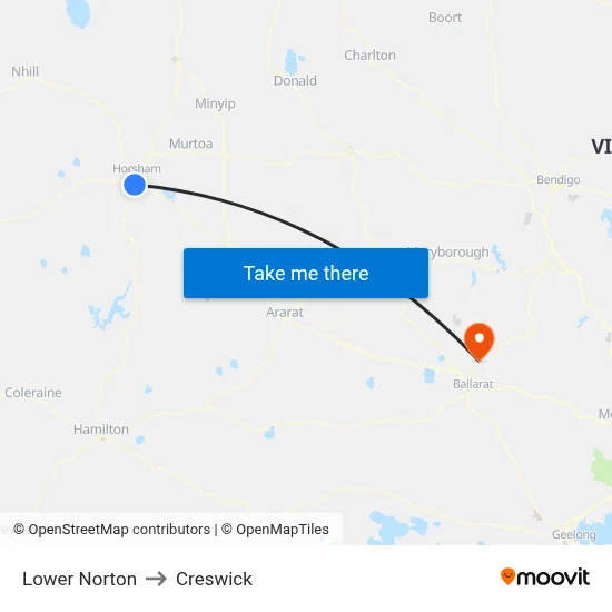 Lower Norton to Creswick map
