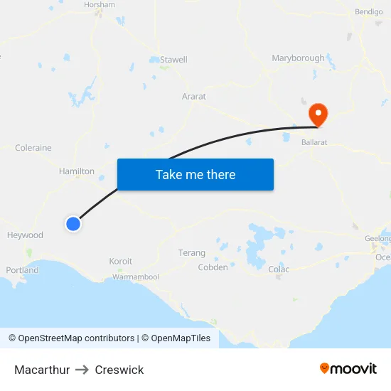 Macarthur to Creswick map