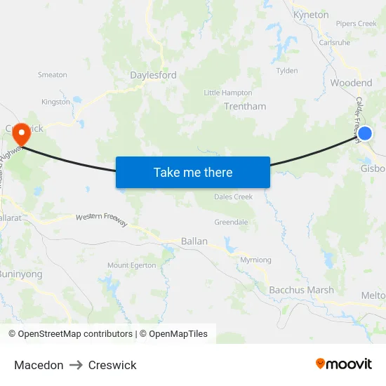 Macedon to Creswick map