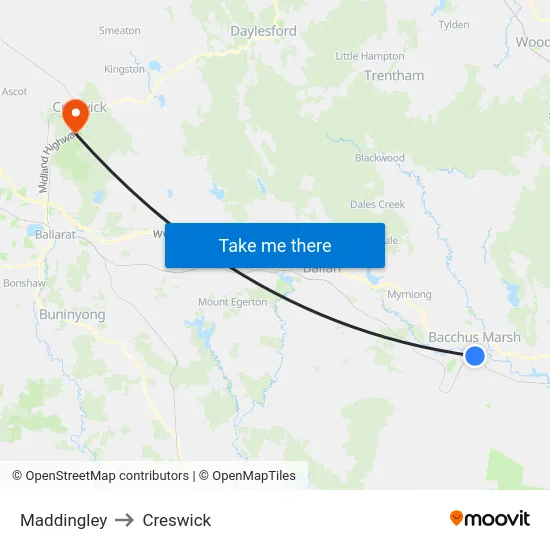 Maddingley to Creswick map