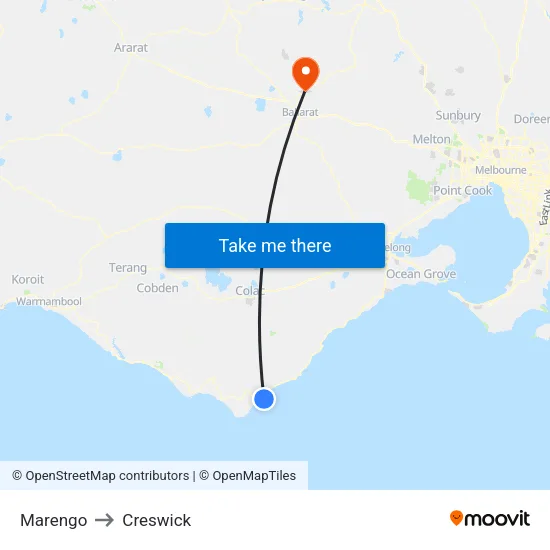 Marengo to Creswick map