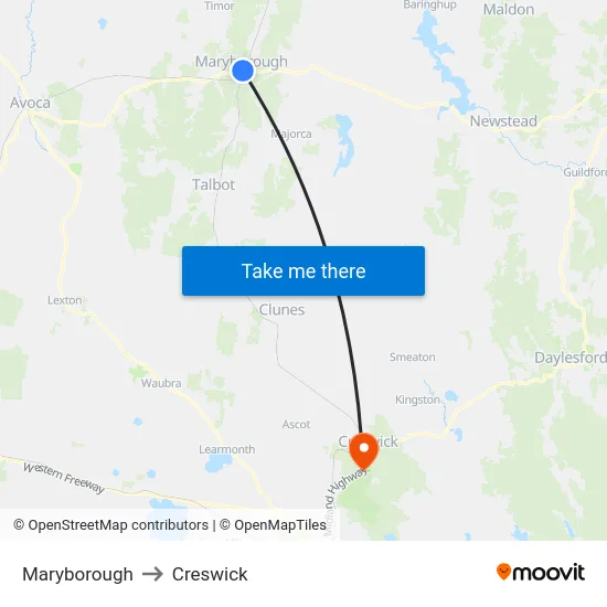 Maryborough to Creswick map