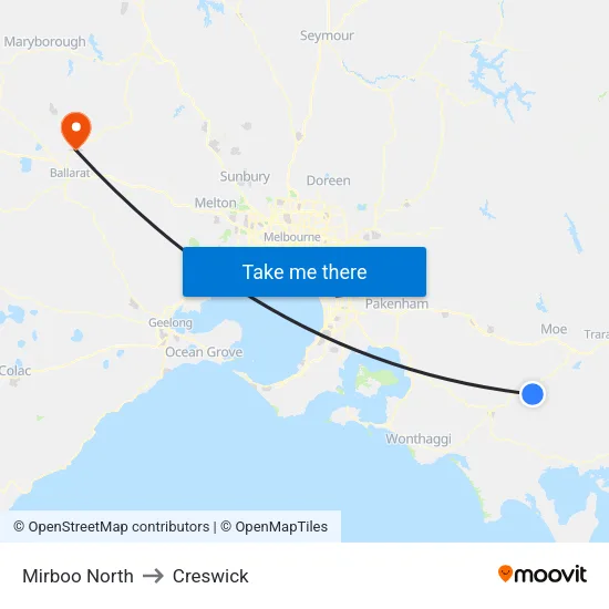 Mirboo North to Creswick map