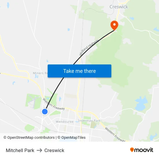 Mitchell Park to Creswick map