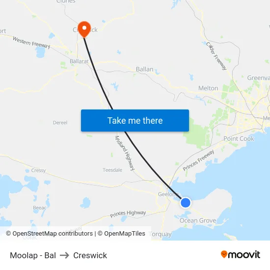 Moolap - Bal to Creswick map