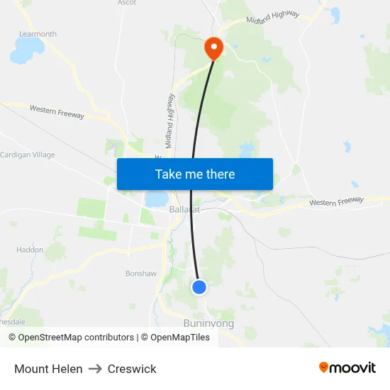 Mount Helen to Creswick map