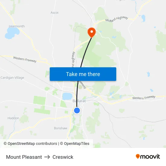 Mount Pleasant to Creswick map