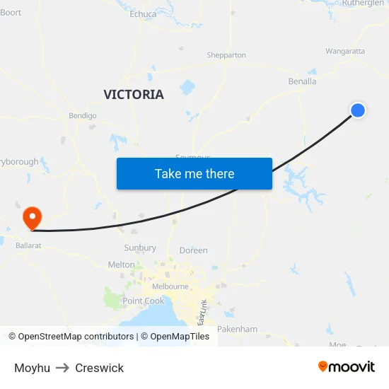 Moyhu to Creswick map