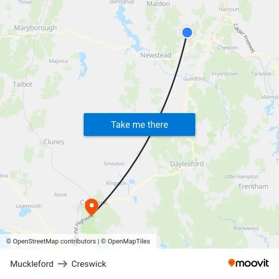 Muckleford to Creswick map