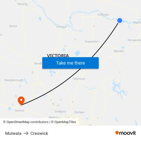 Mulwala to Creswick map