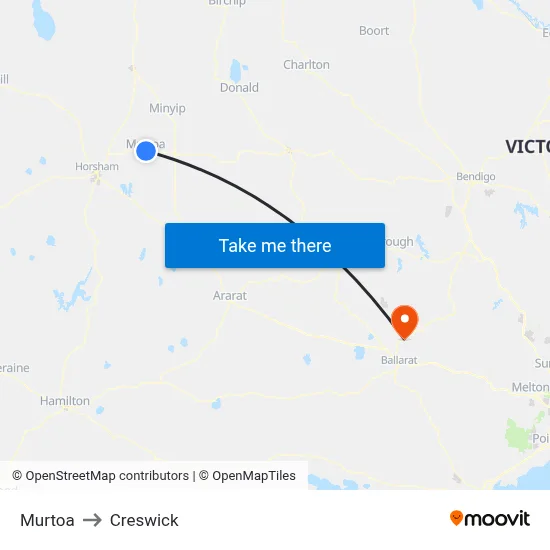 Murtoa to Creswick map