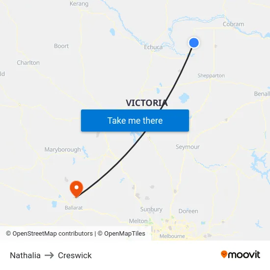 Nathalia to Creswick map
