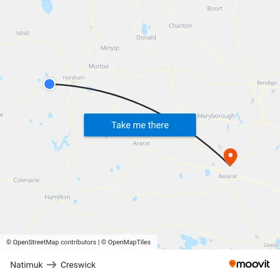 Natimuk to Creswick map