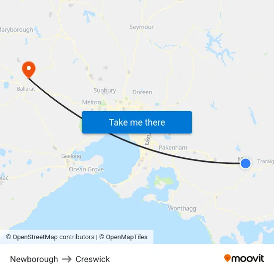 Newborough to Creswick map