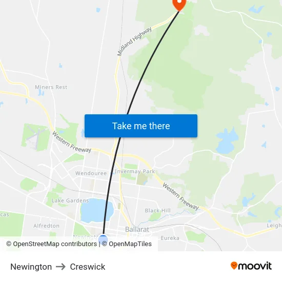 Newington to Creswick map