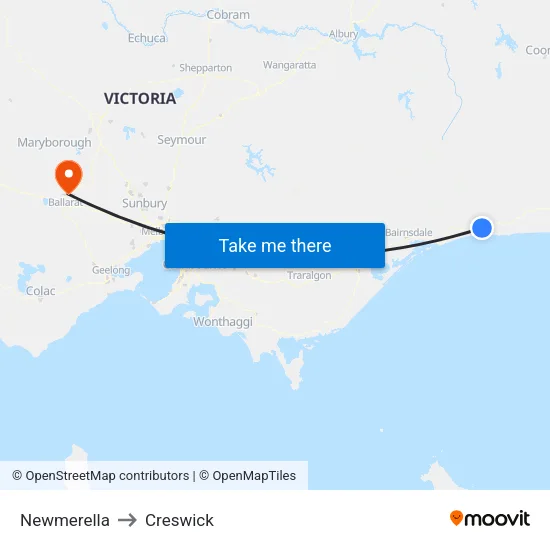 Newmerella to Creswick map