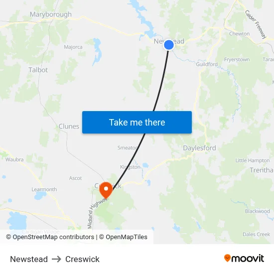 Newstead to Creswick map