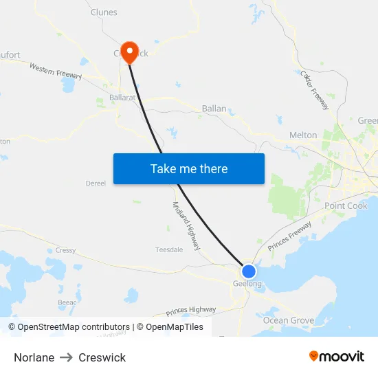 Norlane to Creswick map