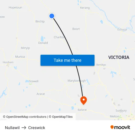 Nullawil to Creswick map