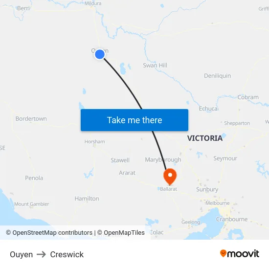 Ouyen to Creswick map