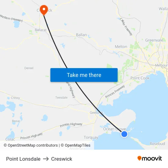 Point Lonsdale to Creswick map