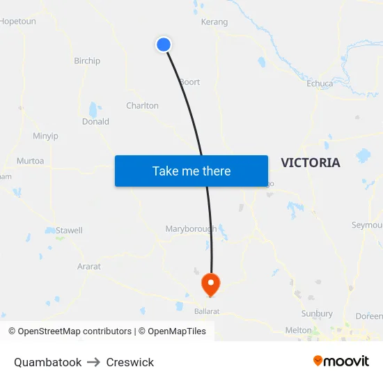 Quambatook to Creswick map