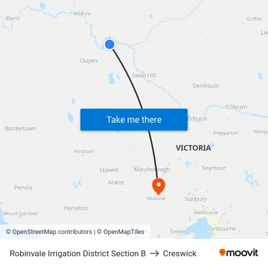 Robinvale Irrigation District Section B to Creswick map