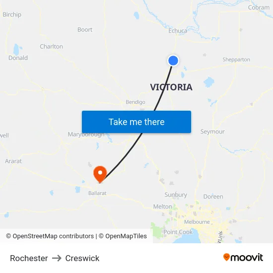 Rochester to Creswick map