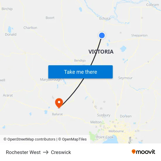 Rochester West to Creswick map
