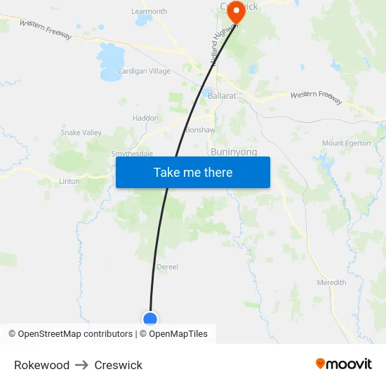 Rokewood to Creswick map