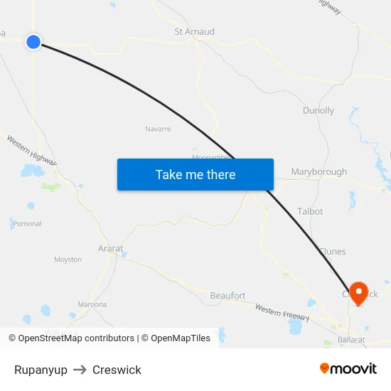 Rupanyup to Creswick map
