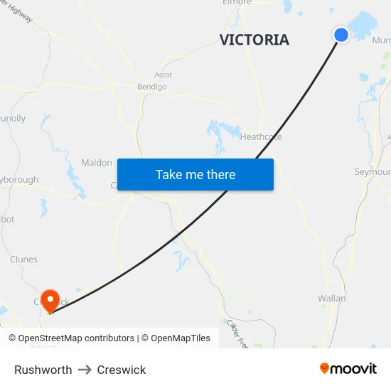Rushworth to Creswick map