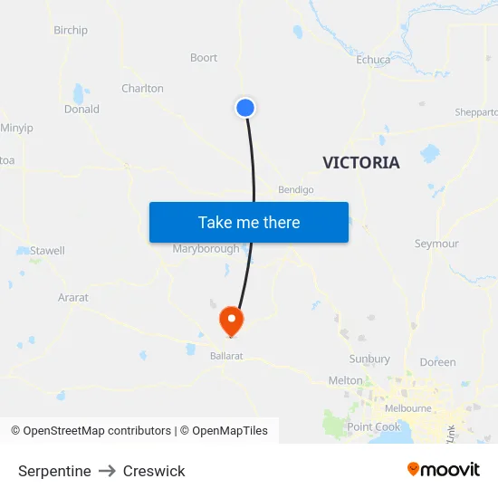 Serpentine to Creswick map